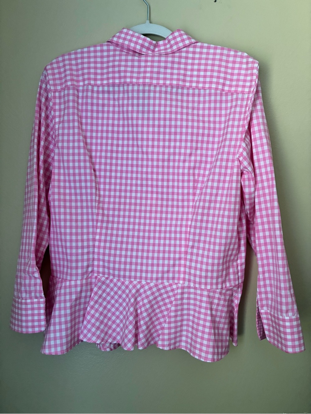 Lauren Ralph Lauren Pink Gingham Peplum Button-Up Blouse - Picture 3 of 3